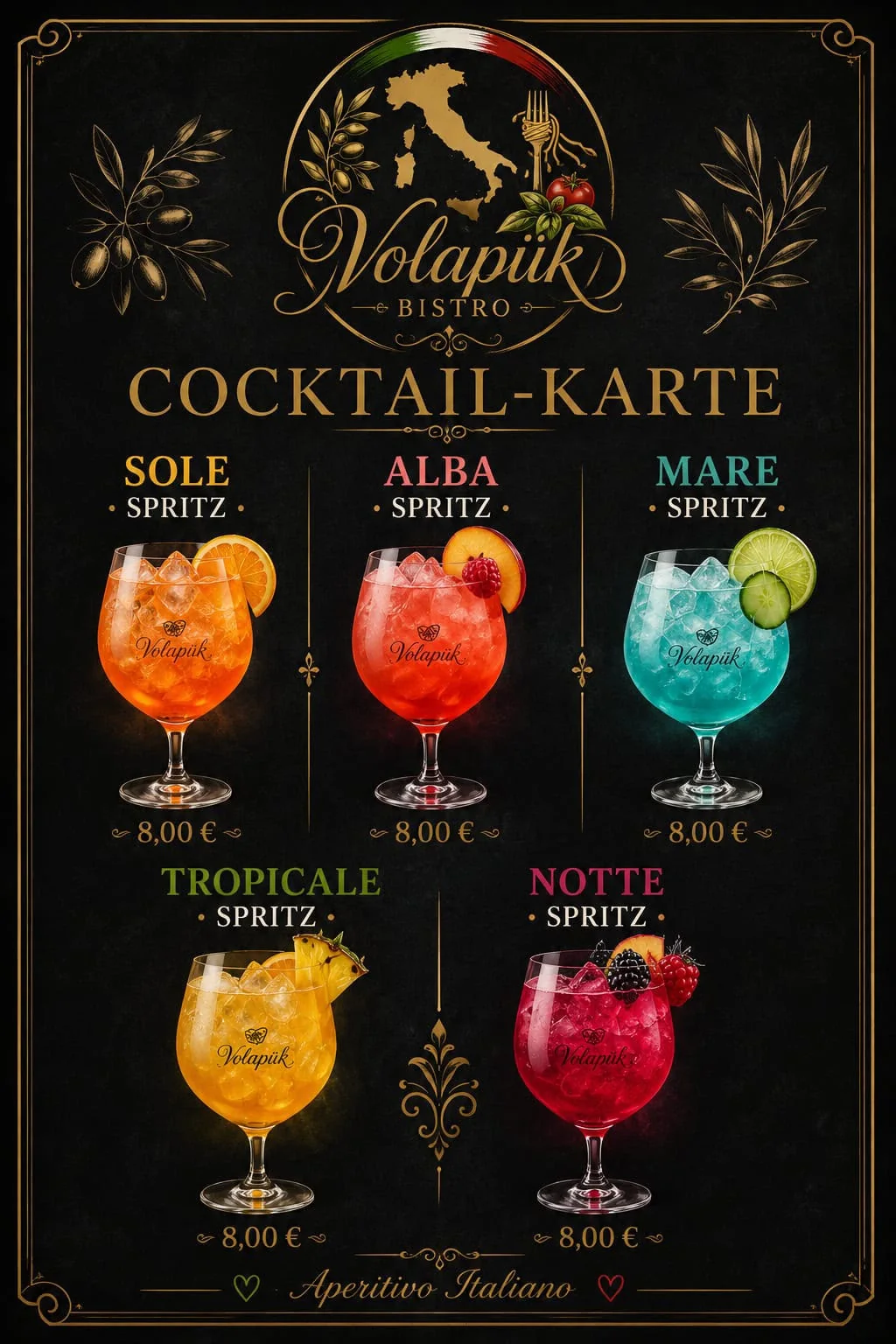 Signature-Spritz-Karte des Volapük Bistro
